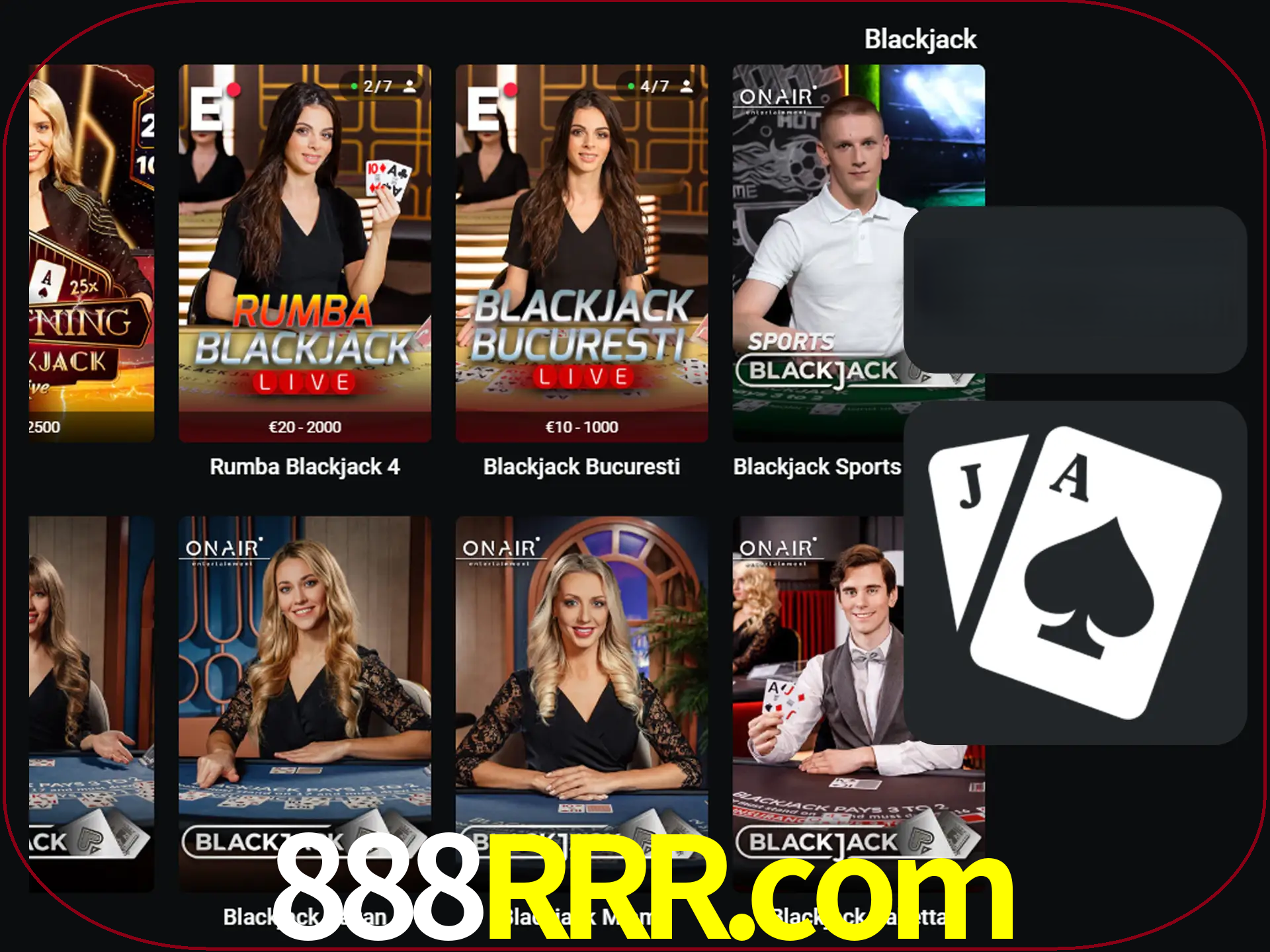 Escolha uma mesa completa de jogadores de blackjack.